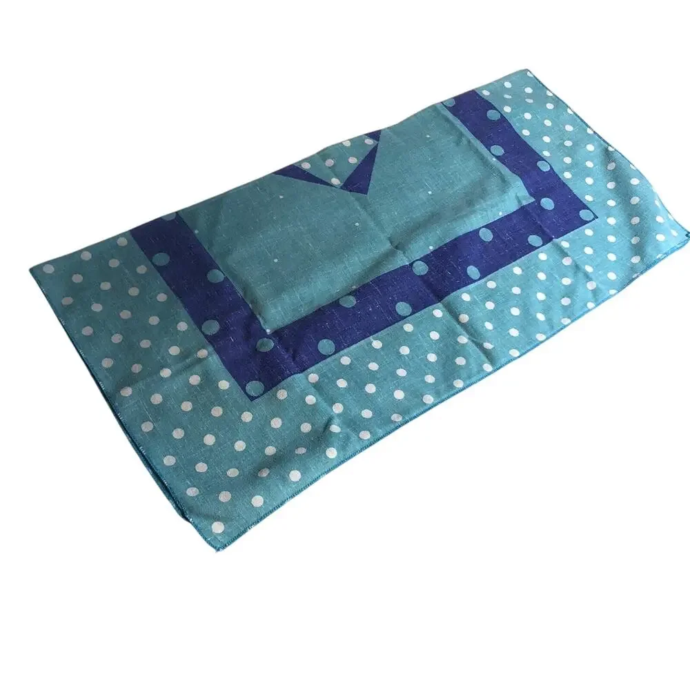 Vintage Blue Cotton Poly Blend Geometric Polkadot Square Handkerchief